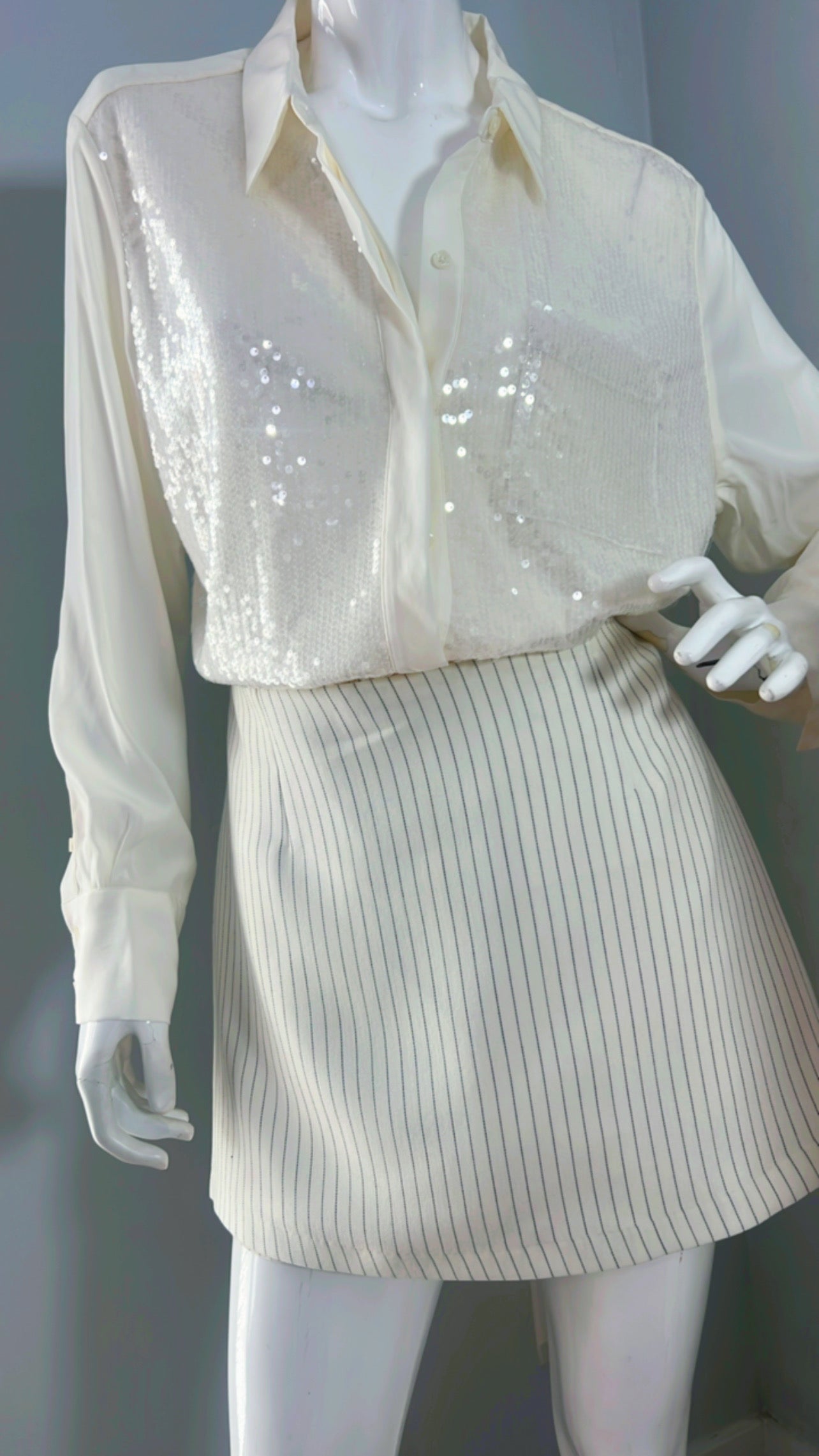 Ivory Shiny Long Slevee Shirt