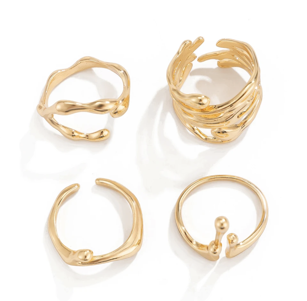 4 Pieces Set Irregular Lava Open Rings