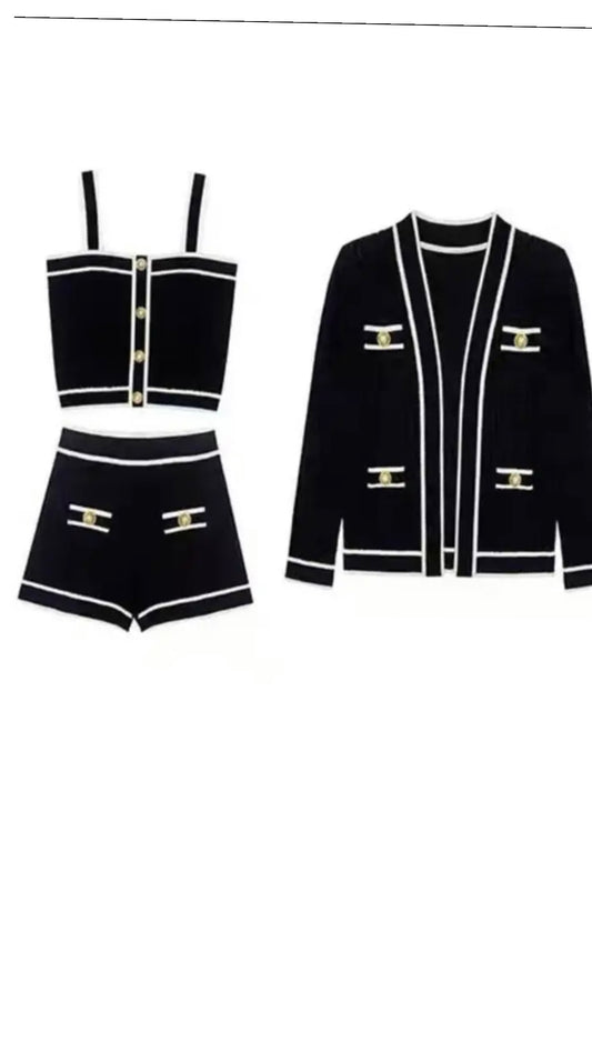 3 Pcs Black & White Set with Shorts