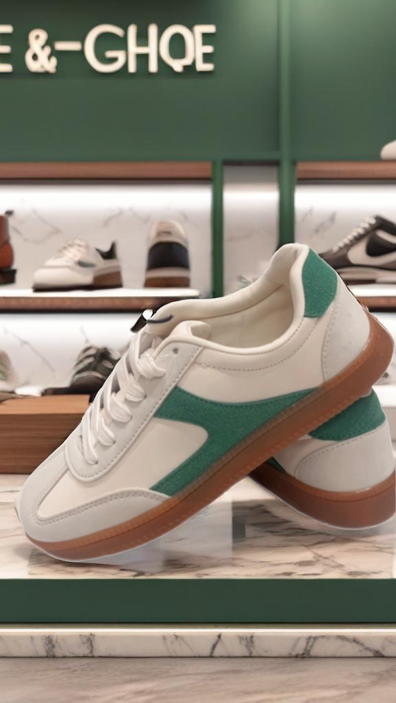 Beige/Dark Green Sport Sneakers