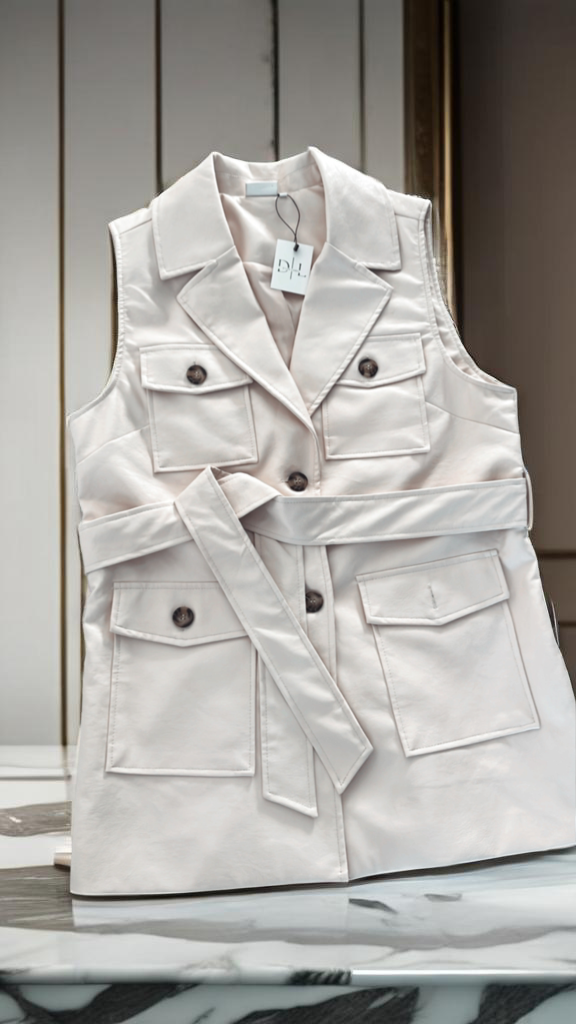 Beige/Ivory Leather Vest