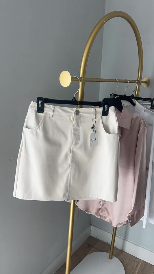 Beige Leather Mini Skirt