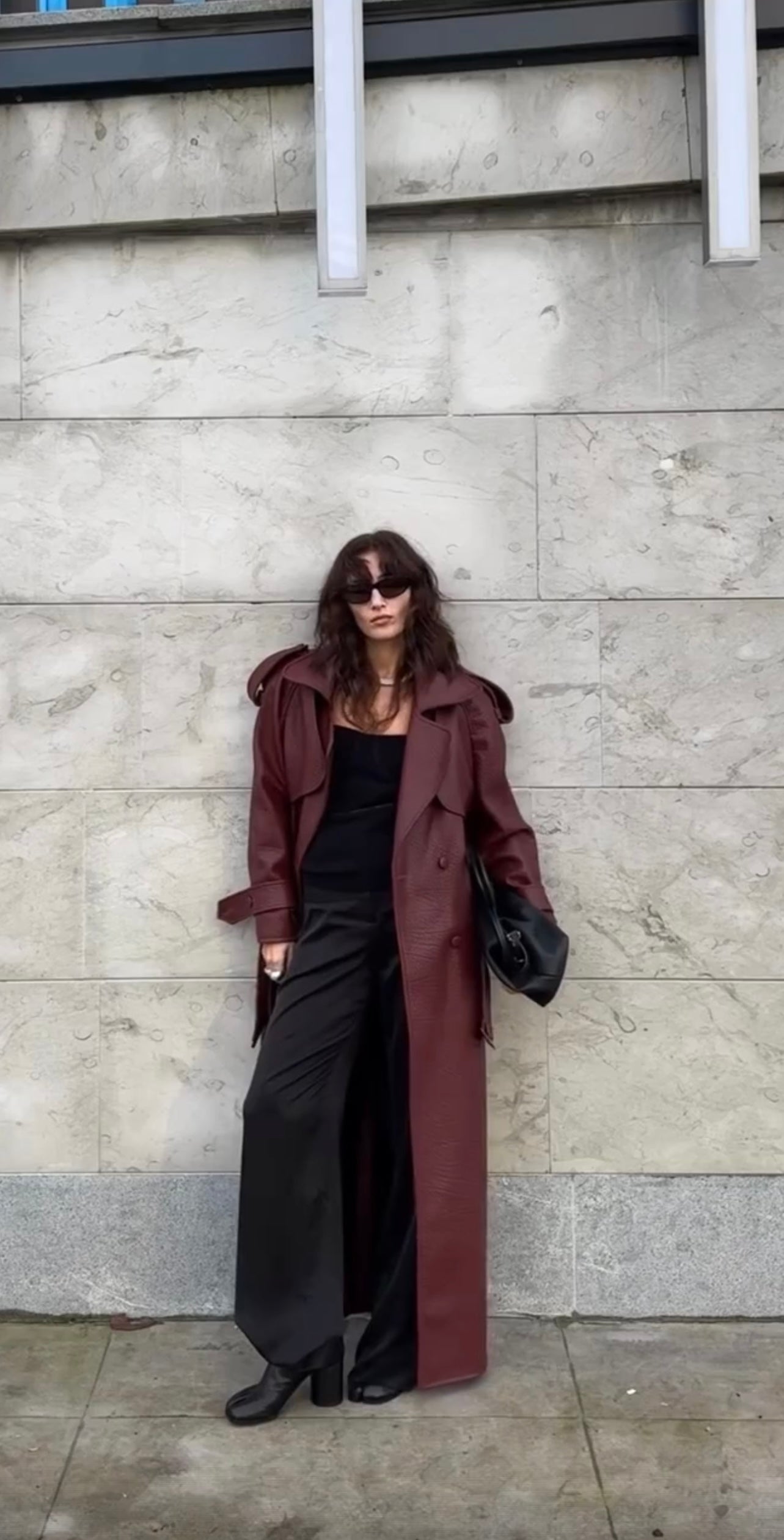 Cherry Long Leather Coat