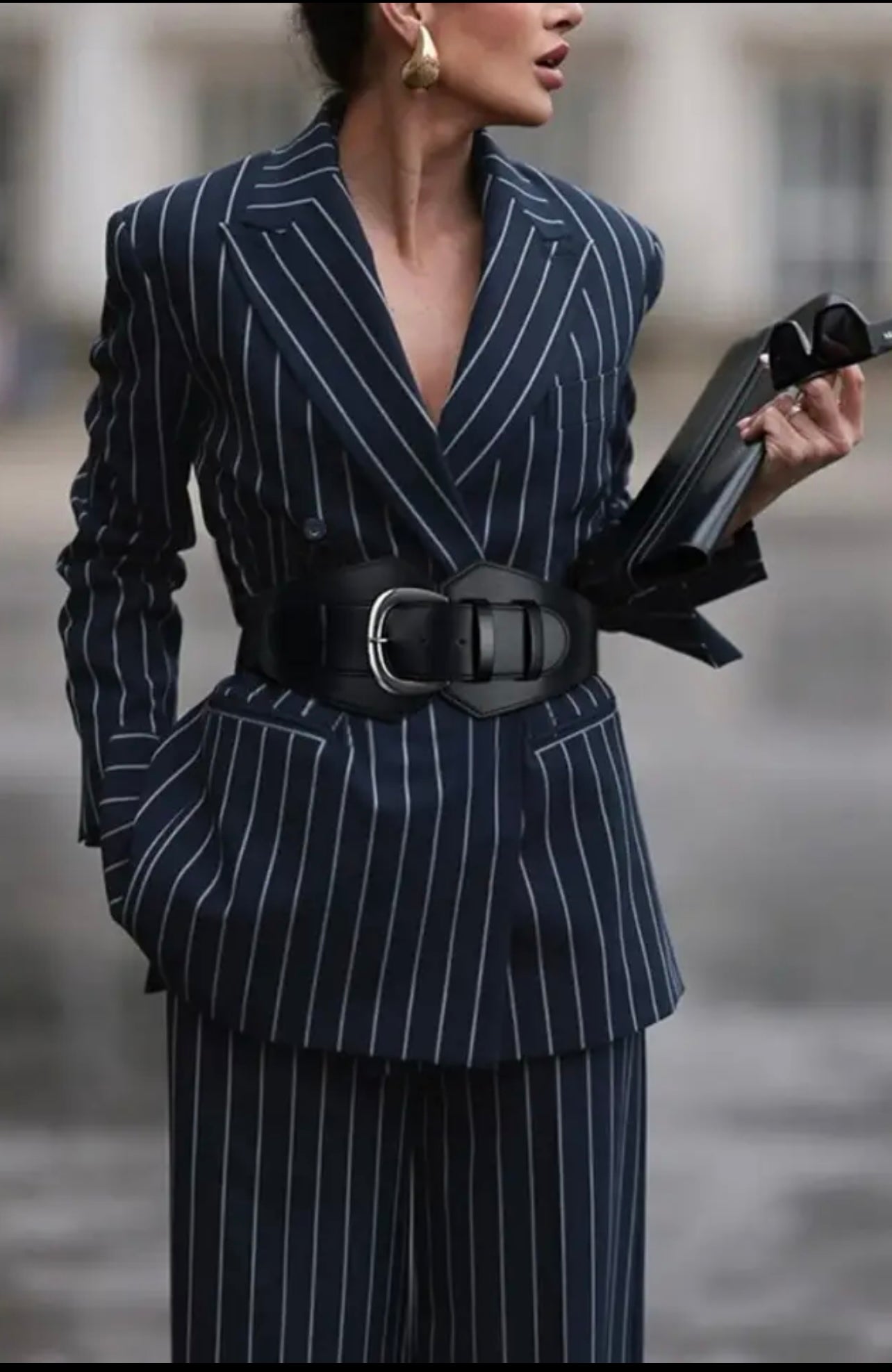 Navy Blue Striped Blazer