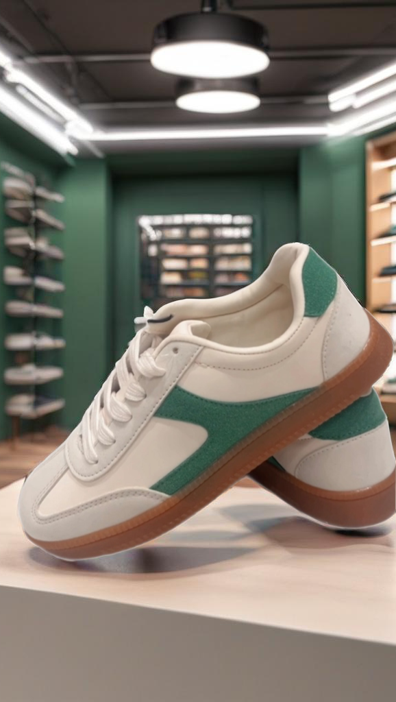 Beige/Dark Green Sport Sneakers