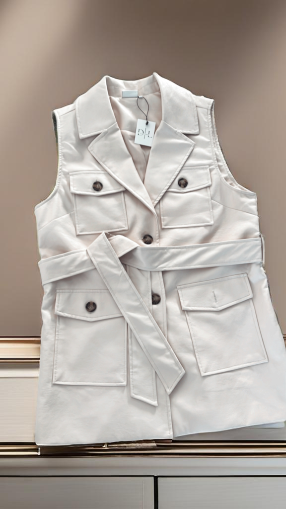 Beige/Ivory Leather Vest