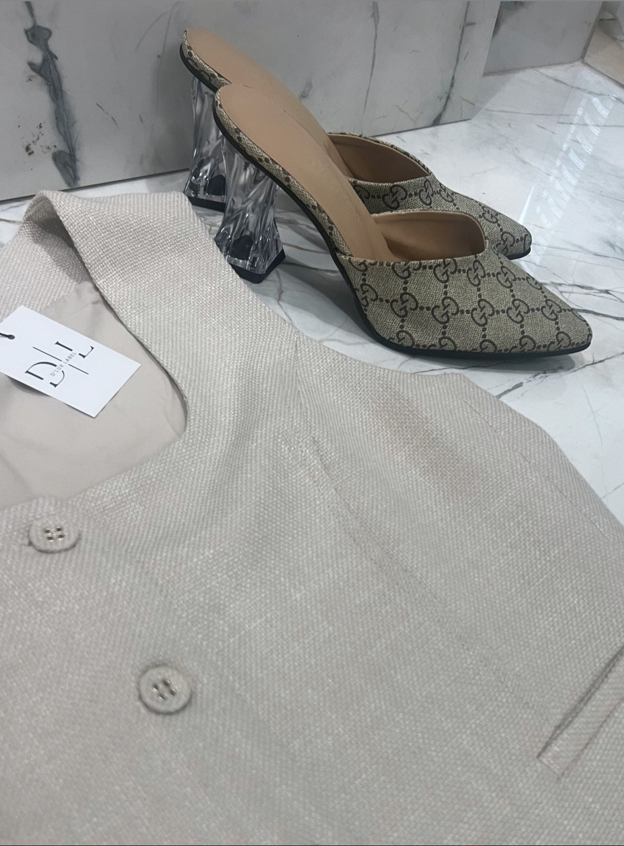 Beige Linen 2Pcs Set Pants & Vest