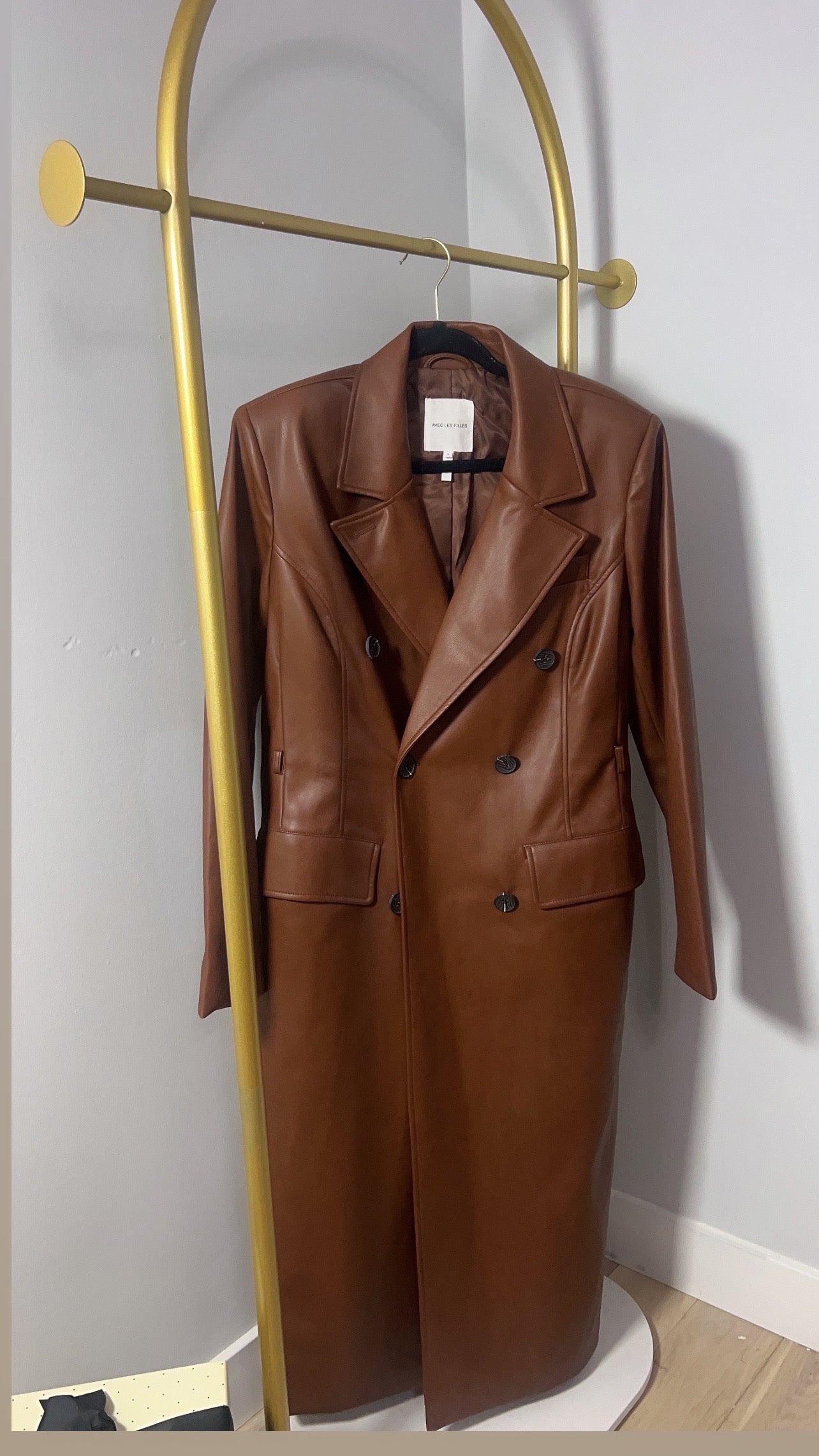 Light Brown Leather Long Coat