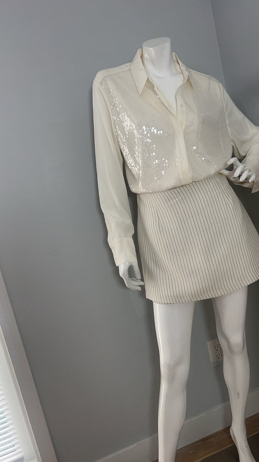 Ivory Shiny Long Slevee Shirt