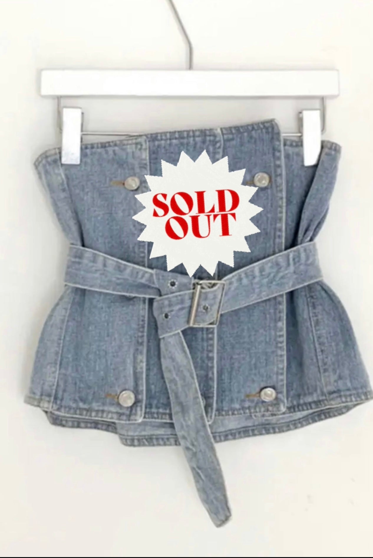 Chic Sleeveless Belt Tube Denim Vest