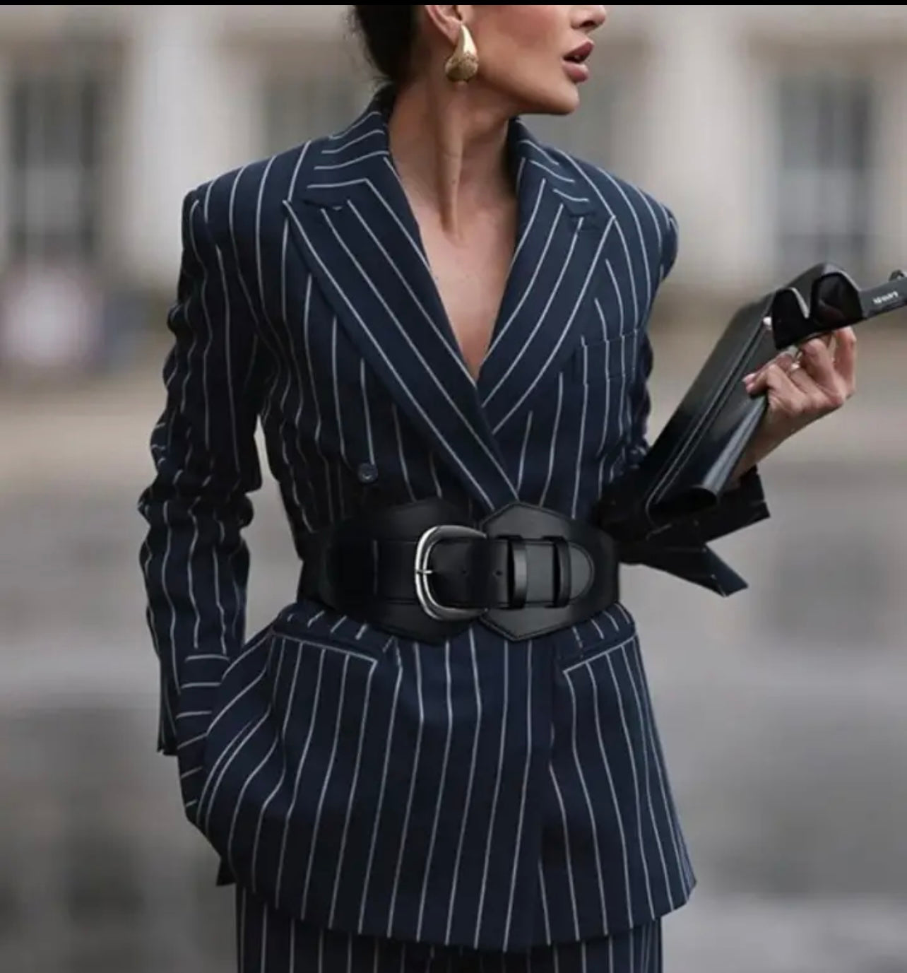 Navy Blue Striped Blazer