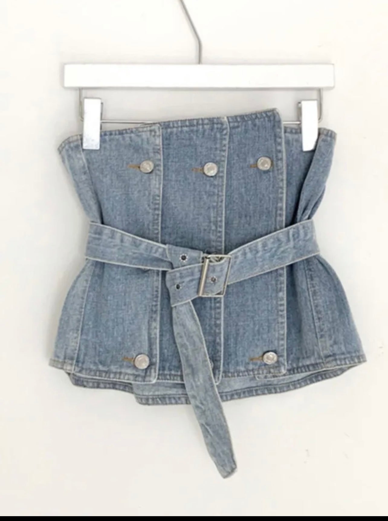 Chic Sleeveless Belt Tube Denim Vest