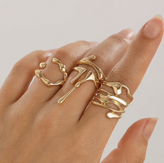 4 Pieces Set Irregular Lava Open Rings